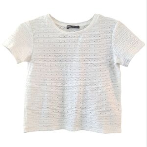 Zara White Fitted Cropped Short Sleeve T-Shirt - Size S